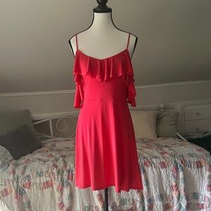Express Vibrant Coral Ruffle Mini Dress